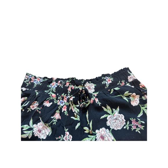Joe B Floral Wide Leg Pants | Black Boho Lounge Crop | Size Large - Picture 4 of 8